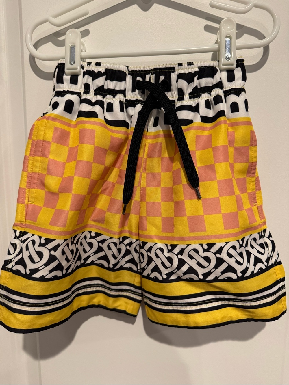 Burberry Yellow, Pink & Black Checkerboard Swim Shorts